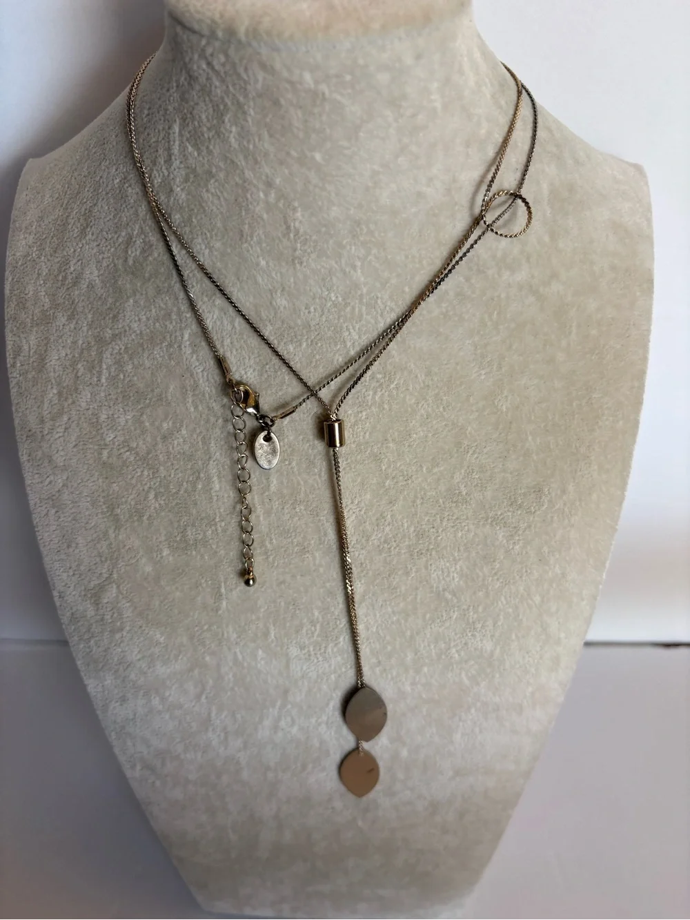Gold Tone Bolo Y Necklace Adjustable Lariat Slider Necklace 28
